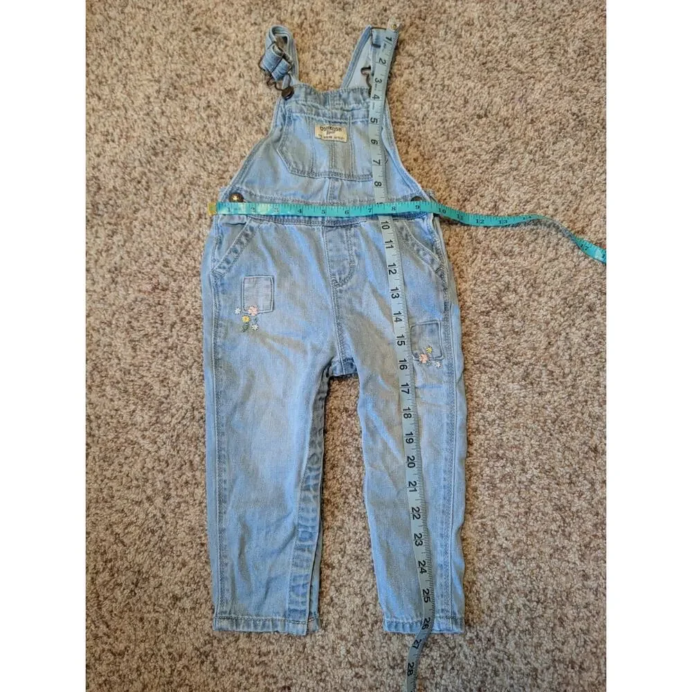 OshKosh B’gosh Baby Light Wash Blue Denim Overalls Size 18M Floral Embroidered
